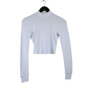 Aritzia Tna Cropped Grey Mock Neck Pullover Thermal Top Size Small